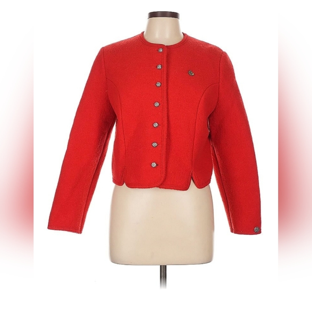 Giesswein AUSTRIA MADE Pure New Wool TIROL Jacket Women 40 M/L Cardigan FIRE RED